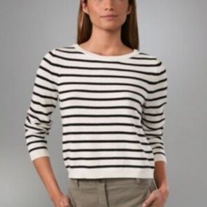 Theory knit striped zip shoulder cashmere blend sweater white black zelphia